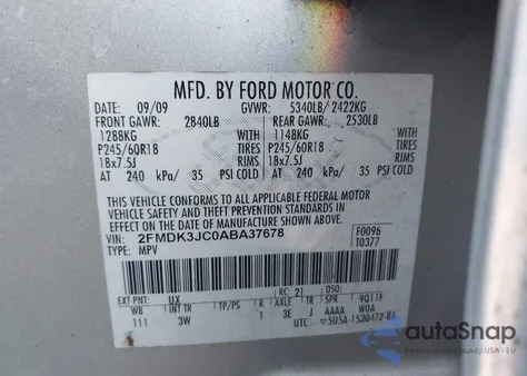 2010 Ford Edge Sel из США, поврежденный, VIN 2FMDK3JC0ABA37678